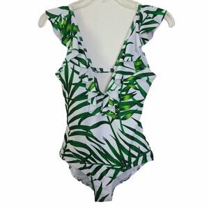 Palm Print Swimsuit S Ruffle Tropical Plunging Neckline One Piece  Beach Pool